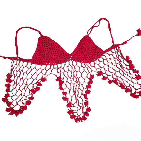 2 piece handmade red crochet swimsuit cover-up - Picture 8 of 11